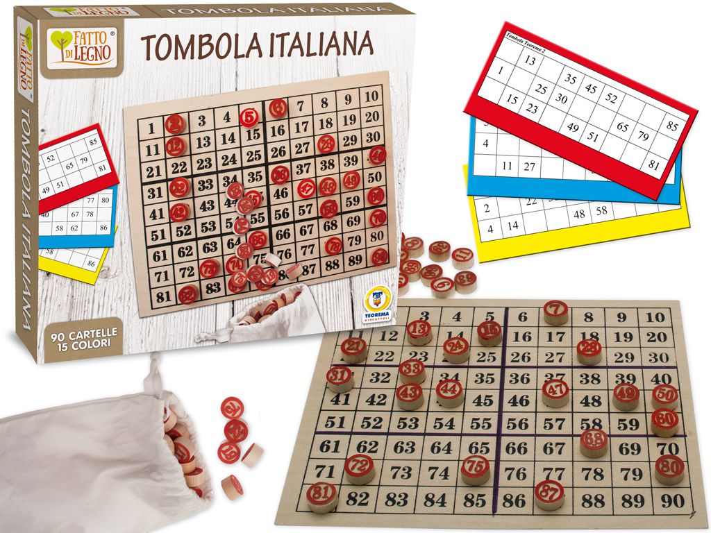 Merchandising Teorema: Fatto Di Legno - Gioco Tombola, Tabellone In Legno, 90 Cartelle