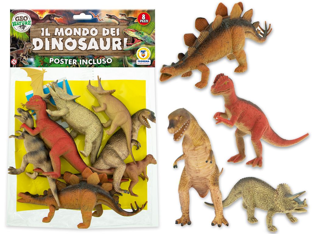 Merchandising Teorema: Geo Nature - Dinosauri Rigidi 8 Pz Con Poster